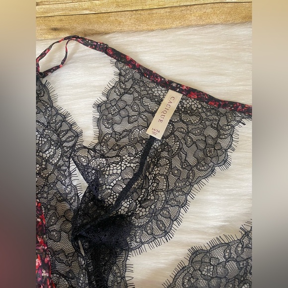14/16 Cacique Lane Bryant Babydoll Gown Nightgown Lingerie Black Lace RedFloral - Picture 6 of 10